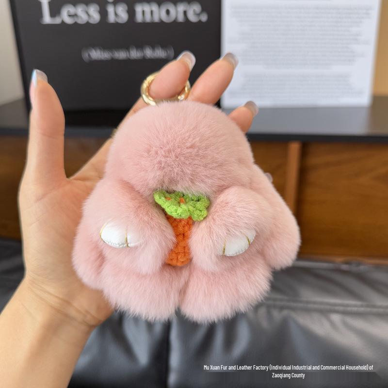 Rex Rabbit Fur Plush Toy Bag Keyring - Cute Handmade Rabbit Pendant