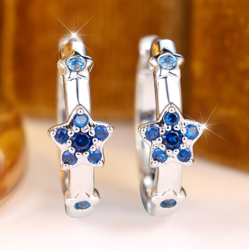 Cute Female White Blue Stone Star Hoop Earrings Trendy Fashion Silver Color Wedding Jewelry For Women