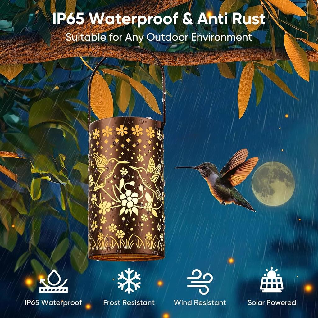 Hummingbird Solar Lanterns Outdoor Waterproof: Mothers Day Gifts for Women Mom Grandma - Decorative Hanging Metal Lanterns for Patio Yard Pathway