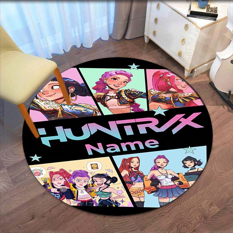 Benutzerdefinierter Name KPop Dämonenjäger Gedruckter Runder Teppich Teppich Stuhlteppich Bereichsteppich Eingang Fußmatten, für Bürostuhl Wohnzimmer Schlafzimmer Küchenraum.