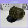 Retro Plaid Style Octagonal Cap With Wide Brim And Cotton Blend For Casual And Street Fashion