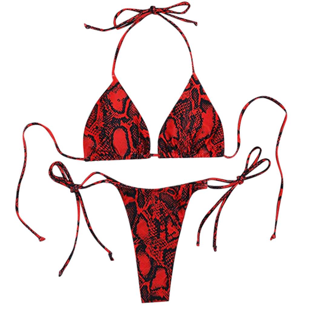 Costume da bagno due pezzi da donna con stampa sexy in pelle di serpente e sgambata alta