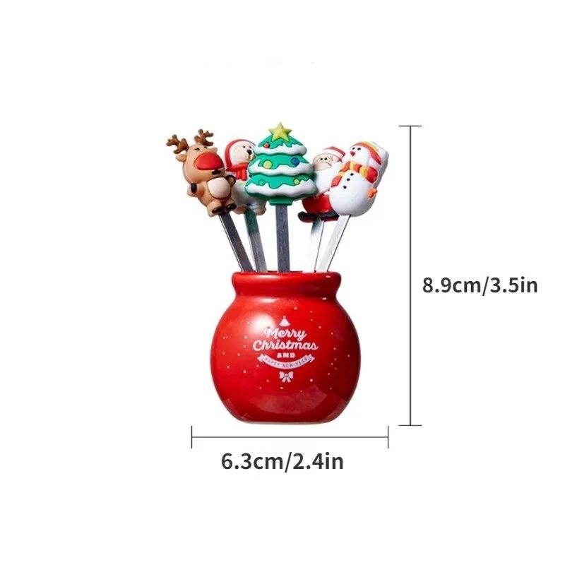 1 Satz 5-teiliges Weihnachtsbaum-Obstgabel-Set aus Edelstahl, Mini-Süßes-Salatbesteck, Küchenhelfer