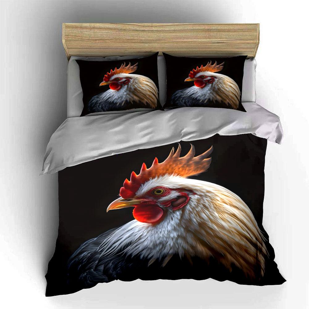 Elegant Rooster Portrait Detailed Feathers Duvet Cover Set With 3D Printing Design Soft Polyester Bedding Set All-Season Comfort