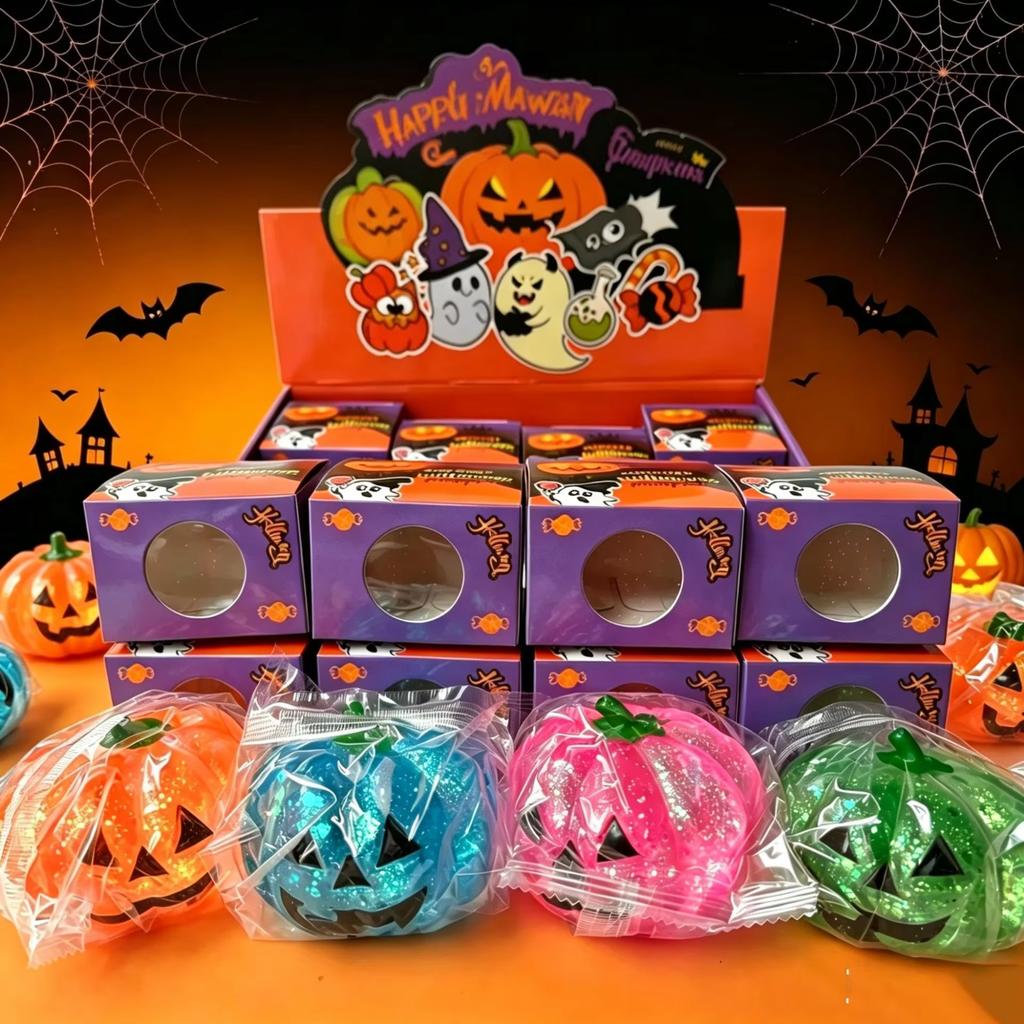 Yihe Halloween Pumpkin Head Maltose Squeeze Toy 8cm*4.5cm Soft Plastic Stress Relief Fidget Toy for Kids & Adults EU/US Market