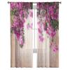 Red Flowers Planks Leaves Plant Chiffon Sheer Drapes for Living Room Bedroom Decoration Window S Curtain Panels Curtain