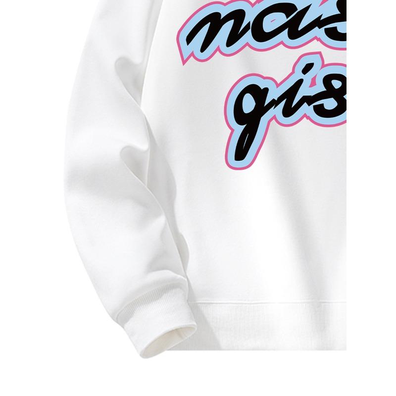 Men's American-Style Letter Print Crew Neck Sweatshirt, Loose Fit Casual Long Sleeve Pullover, Trendy Versatile Daily Top