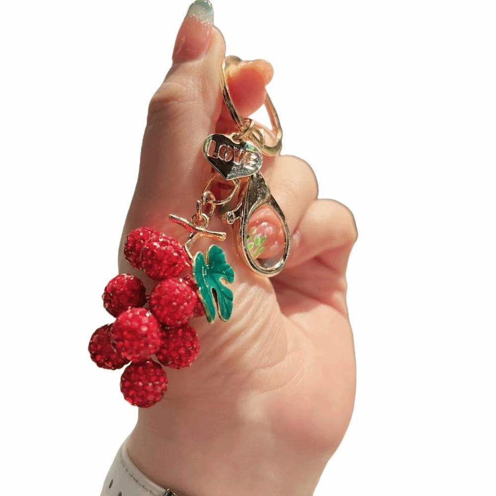 Cartoon Grapes Pendant Car Keyring Fruit Car Keyring Crystal Fruit Grapes Keychain Backpack Decor