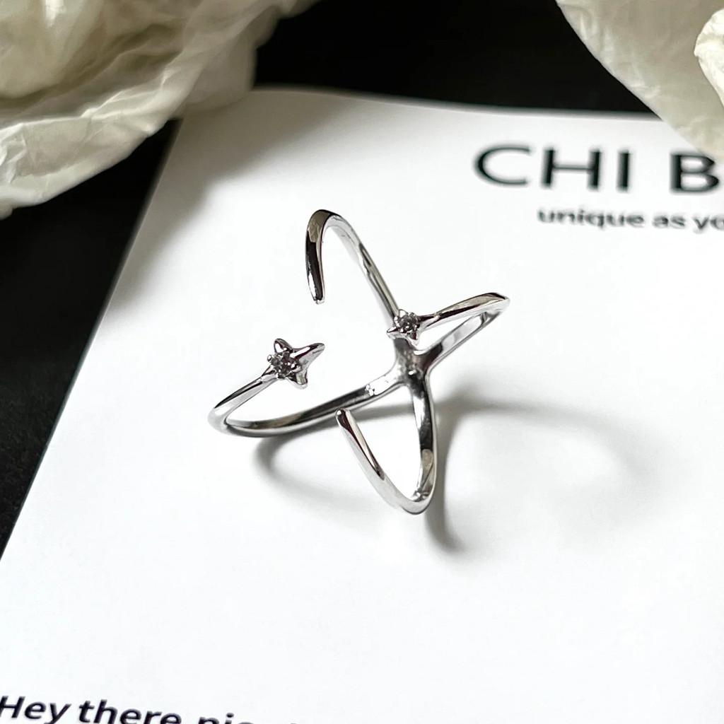 Star Shape Adjustable Copper Ring With Embedded Crystals For Women And Men