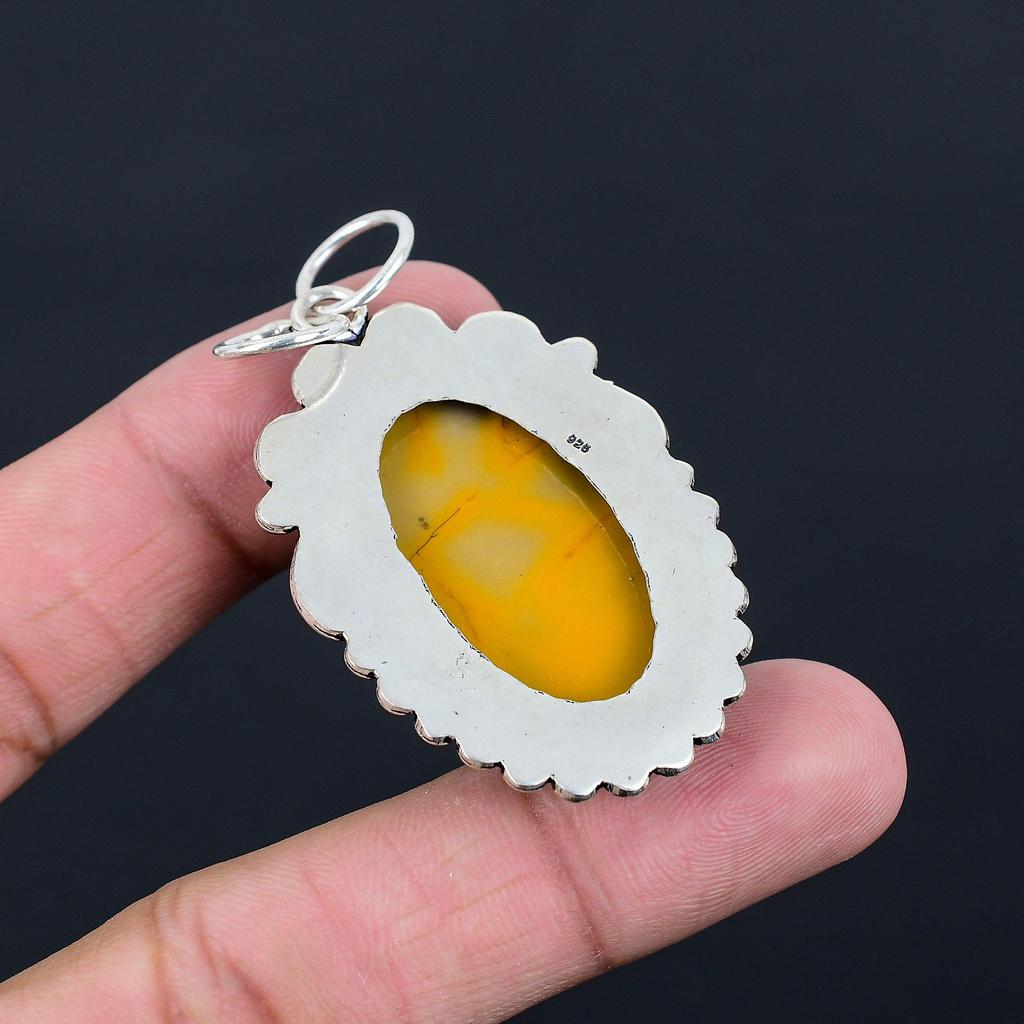 Sterling Silver Oval Mookaite Stone Daughter Bezel Boho Wedding Pendant Jewelry