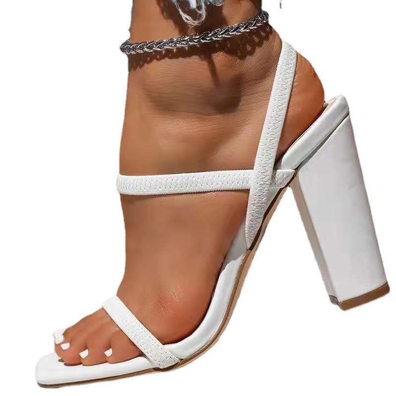 Women's Chunky Heel One-Strap Elastic Band Sandals - European & American Fashion