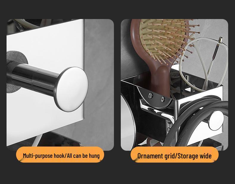 Wall-Mounted Stainless Steel Multifunctional Bathroom Hair Dryer Holder