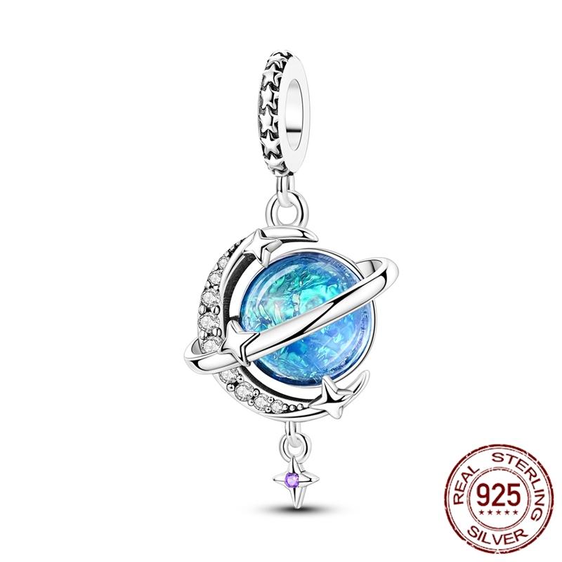 Mula Koppar Blå Resa Flygplan Berlocker Hänge Pärlor Passar Originalpan Armband Smycken För Kvinnor Diy Gåva