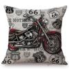 Classic Us Route 66 Vintage Motorcycle Poster Art Home Decorative Pillow Cover Retro American Style Cotton Linen Cushion Covers