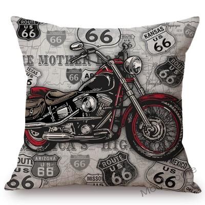 Classic Us Route 66 Vintage Motorcycle Poster Art Home Decorative Pillow Cover Retro American Style Cotton Linen Cushion Covers