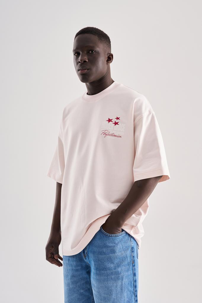 Machinist Men's Oversized T-shirt with Embroidery and Floral Print – Light Pink S
