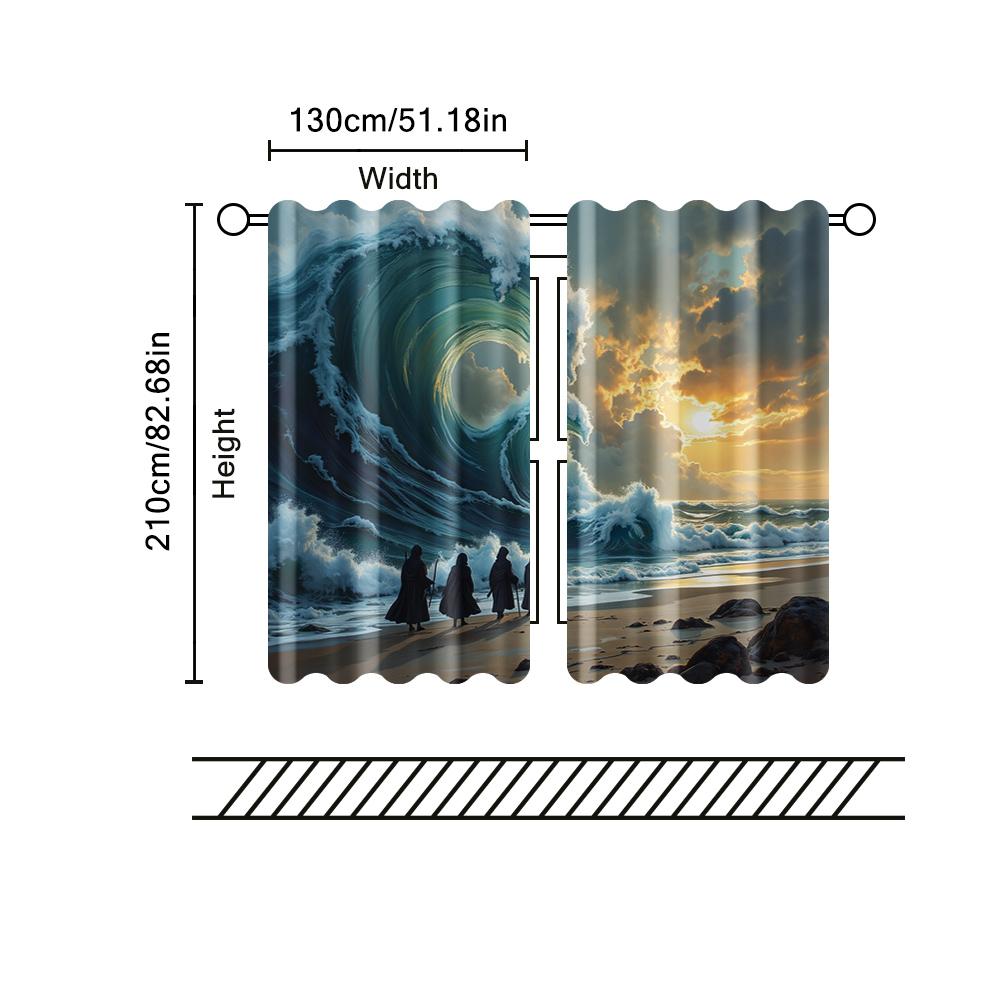 Set Of 2 Filtering Curtains Excluding Rods Non Movable Without Batteries Wave Use Bedrooms Living Rooms Curtain Polyester Ideal For Sitting Room