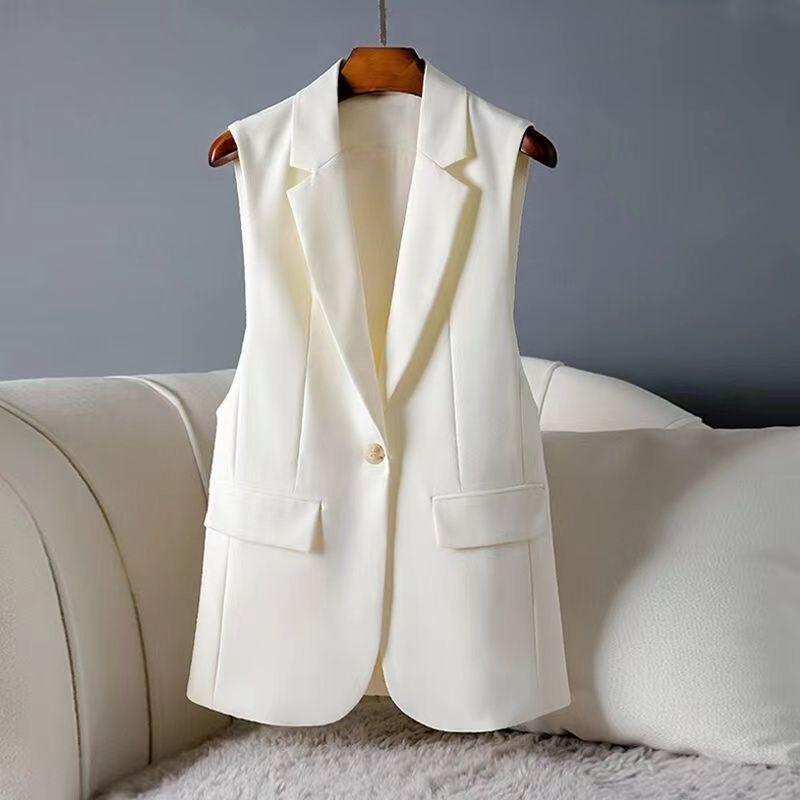 Moda Damska Czarna Kamizelka Wiosna Jesień Bez Rękawów Kamizelka Slim Fit Casual Odzież Wierzchnia Top w Stylu Koreańskim