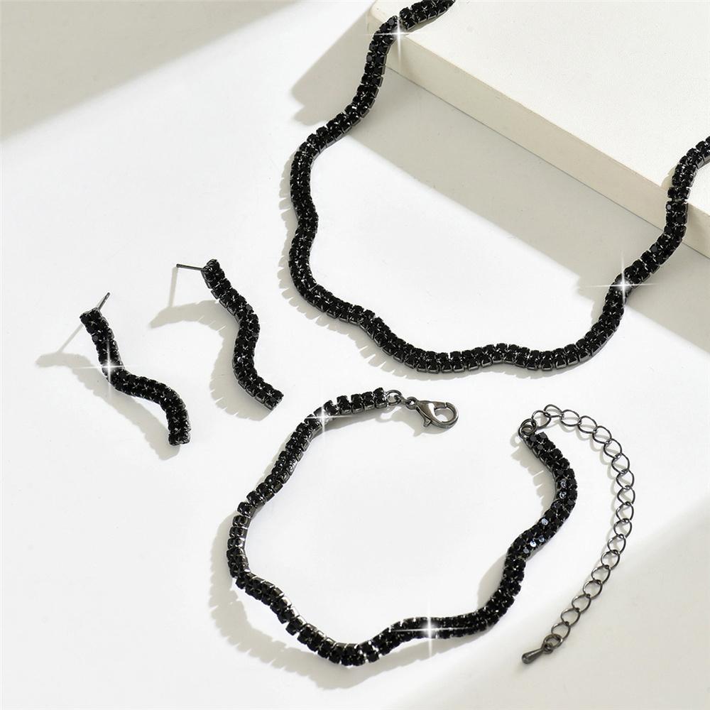 Luxury Female Women Black Earrings Necklace Wedding  Set
