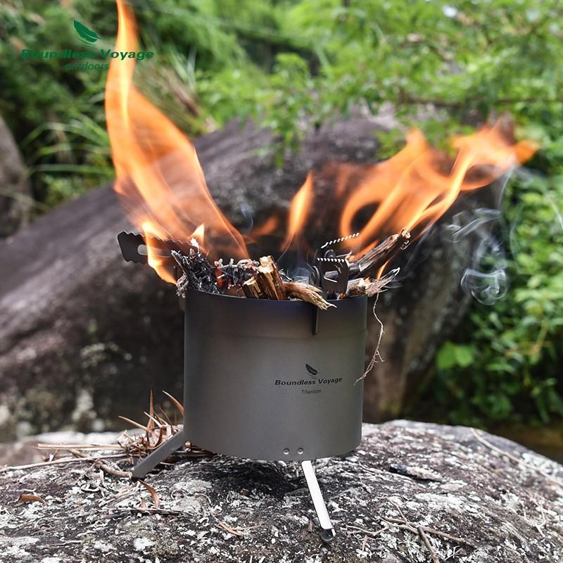 Portable Titanium Mini Wood Burning Stove Camping Hiking Backpacking Alcohol Fuel Compatible Foldable Detachable