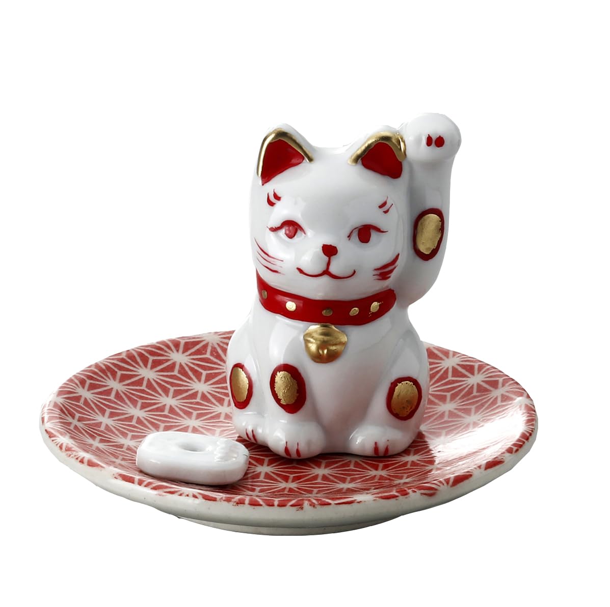 

Craftsman House Incense Good Luck Made in Japan Holder, Maneki-neko (Beckoning Cat), Red,
