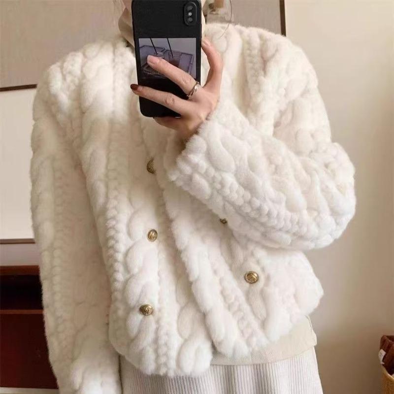 Autumn and winter new twist mink fur top women's round neck short imitation mink fleece fur coat women