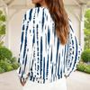 Women Plus Size V Neck Half Zip Long Sleeve Striped Printed Blue White Sweatshirt