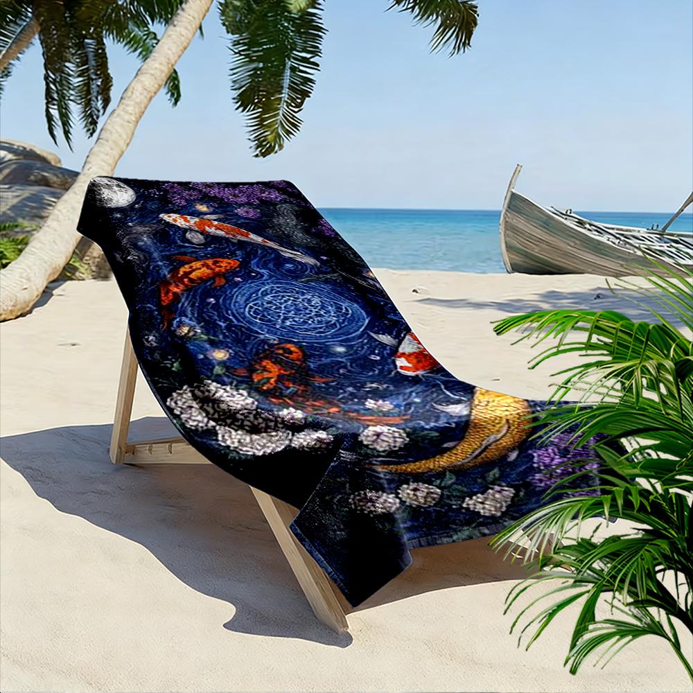 Moonlit Koi and Floral Design Beach towel quick-drying for travel outdoor sports jogging beach and swimming