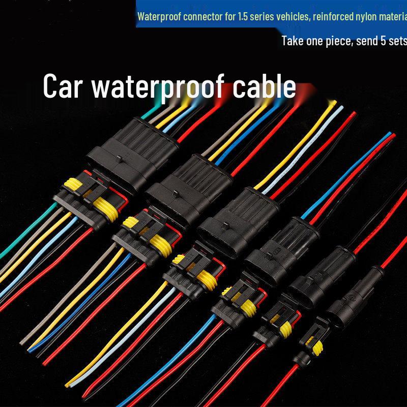 2P Waterproof Automotive Wiring Harness Connector, HID Male-Female Plug with 4-Core Terminals.