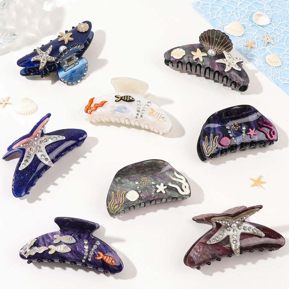 Hair Clip Rhinestone  Hair Claw Pearl Acrylic Shark Clip Ocean Shell  Hair Grab  Streetwear