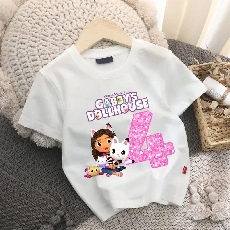 Tričko Gabby Dollhouse Roztomilá Kreslená Digitálna Bábätko Letný Top z Čistej Bavlny Všestranné Jednoduché Detské Pop Oblečenie Narodeninový Darček