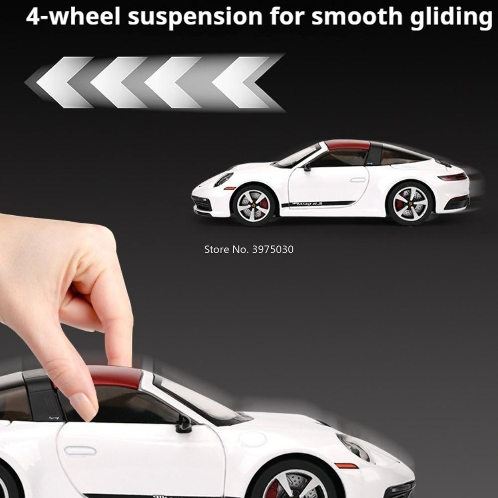 1:32 911 Targa Alloy Diecast Car Miniature Model Toy Doors Opened Sound And Light Front Wheel Steering Vehice Gift For Boyfriend