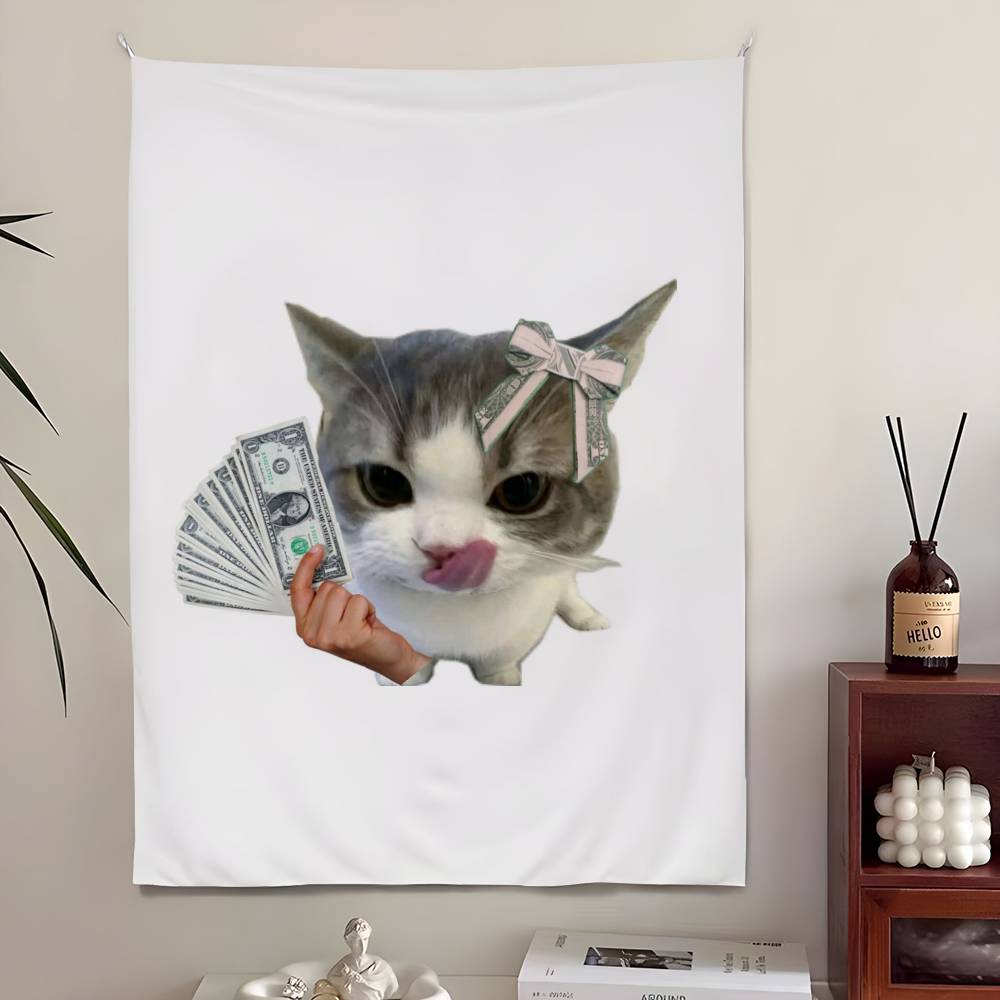 Funny Cute Cat Tapestry Bedroom Living Bar Garden Outdoor Microfiber Festival Decoration Background Art Banner