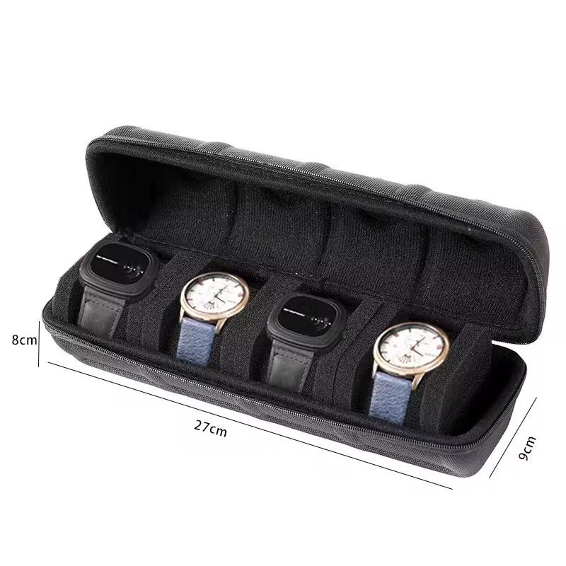 5-Slot Black Nylon Watch Travel Case - Protective Storage Organizer with Watch Pillow, Display Cabinet, and Holder Watch Case