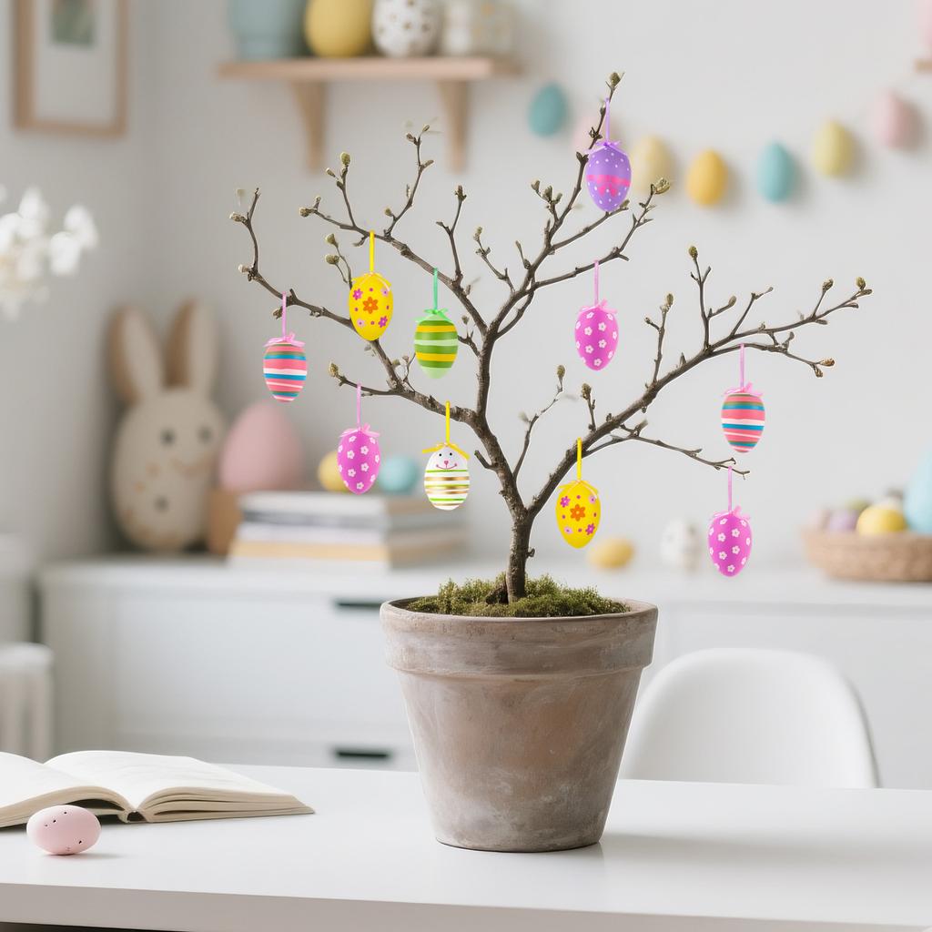 Easter Hanging Eggs, Colorful Plastic Easter Egg Ornaments, Decorative Hand-painted Balls