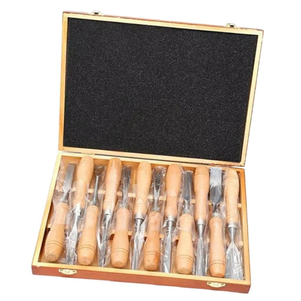 Woodworking Carving Chisel Set CRV 60 Steel Blade Wooden Handle with Box for Carved Tool Kitchen and DIY Engraving Tasks