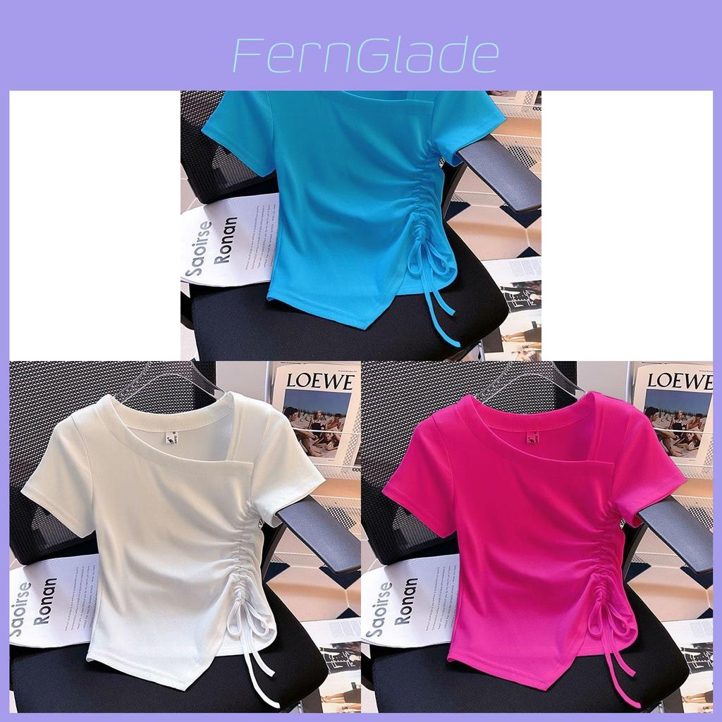 Summer Womens T Shirt With Asymmetric Design And Drawstring For Casual Wear