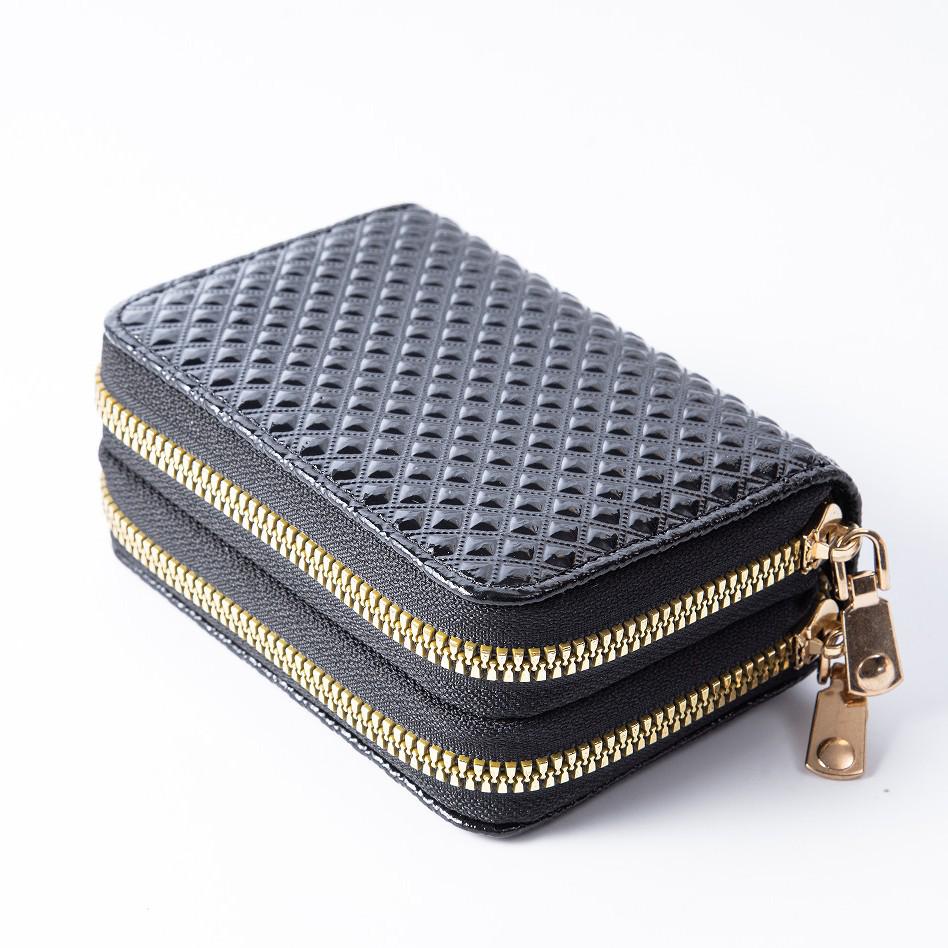 Leopard Print Accordion Wallet: Women's Double Zipper Coin Purse & Multi-Card Holder