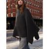 Fall and Winter New Women's Minimalist Retro Blended Fabric Asymmetric Stand Collar Knitting Cape Coat 3739027