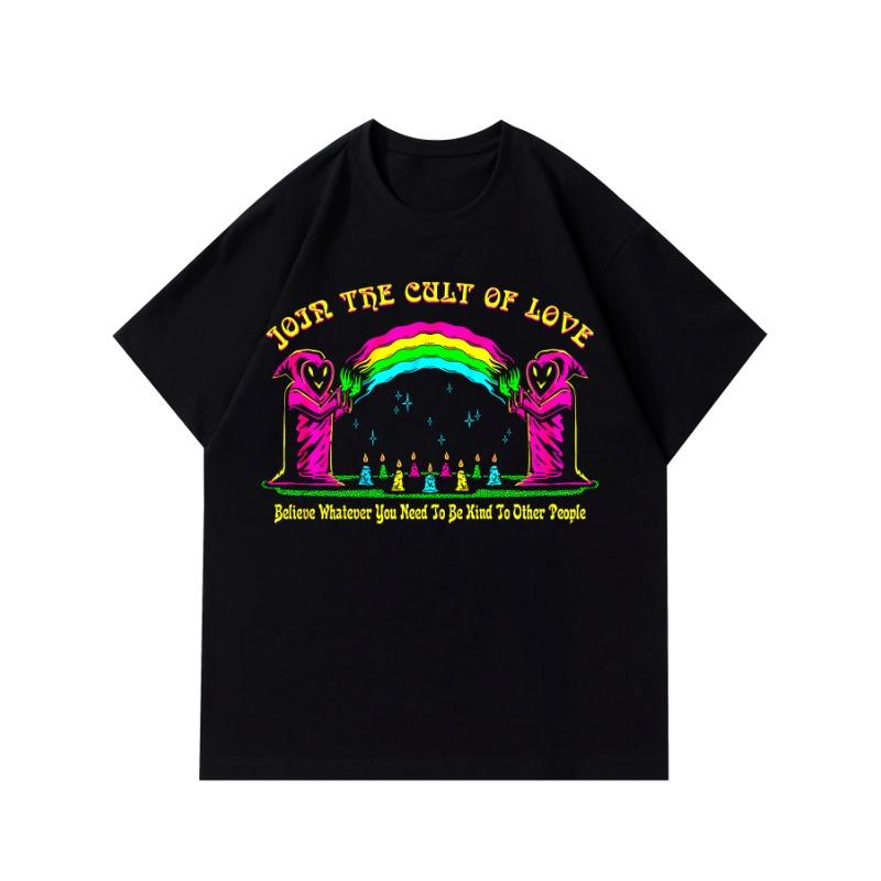 

Tees for Men, The Cult of Love Print T Shirt, Casual Short Sleeve Tshirt for Summer Spring Fall, Tops As Gifts 4XL чорний