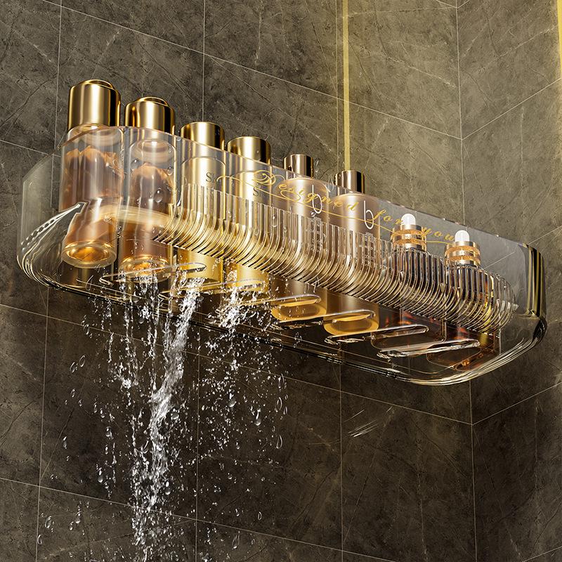 Punch-Free Wall-Mounted Bathroom Storage Rack - Moisture-Proof and Drain-Friendly for Cosmetics and Dorm Use