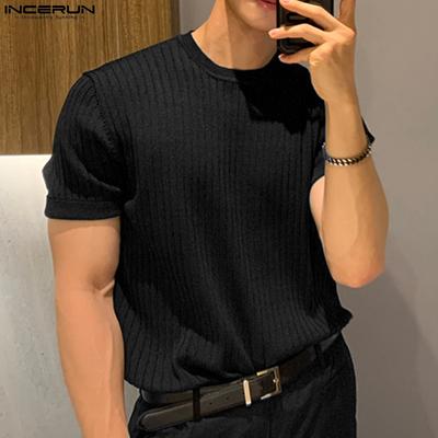 Summer Men Solid Color Formal Short Sleeve T Shirts Slim Fit Tee Tops