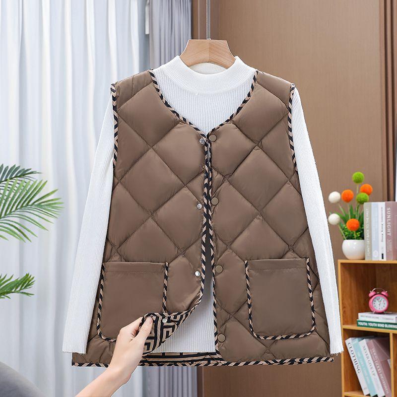 Autumn and Winter Lightweight Short Sleeveless Silk Cotton Vest Middle-aged Mother Autumn Fashion Casual Vest with Waistcoat