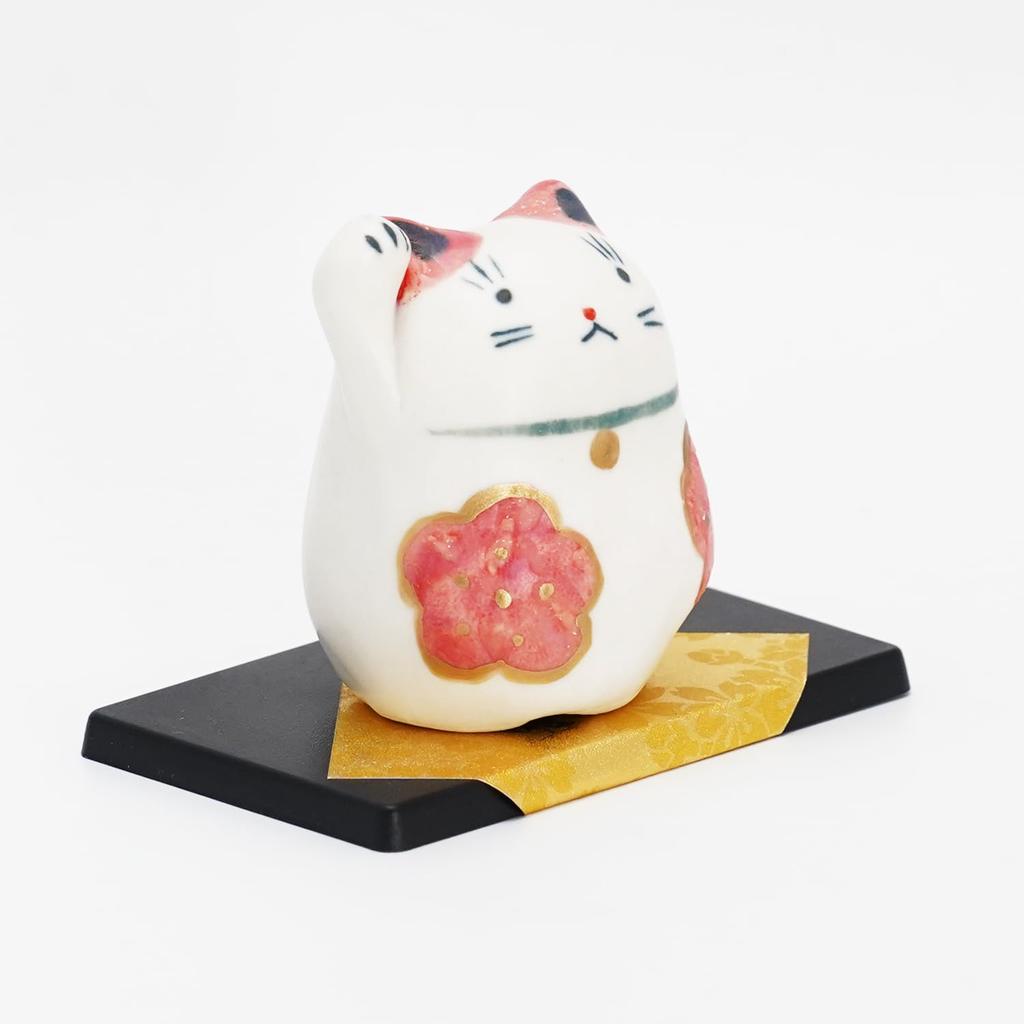 Fukubeya Seto Ware Cat with Raised Right Small Figurine for Good Fortune and Perfect for Home Decor or Gifts Hand-Painted Maneki-neko Paw, Wealth,