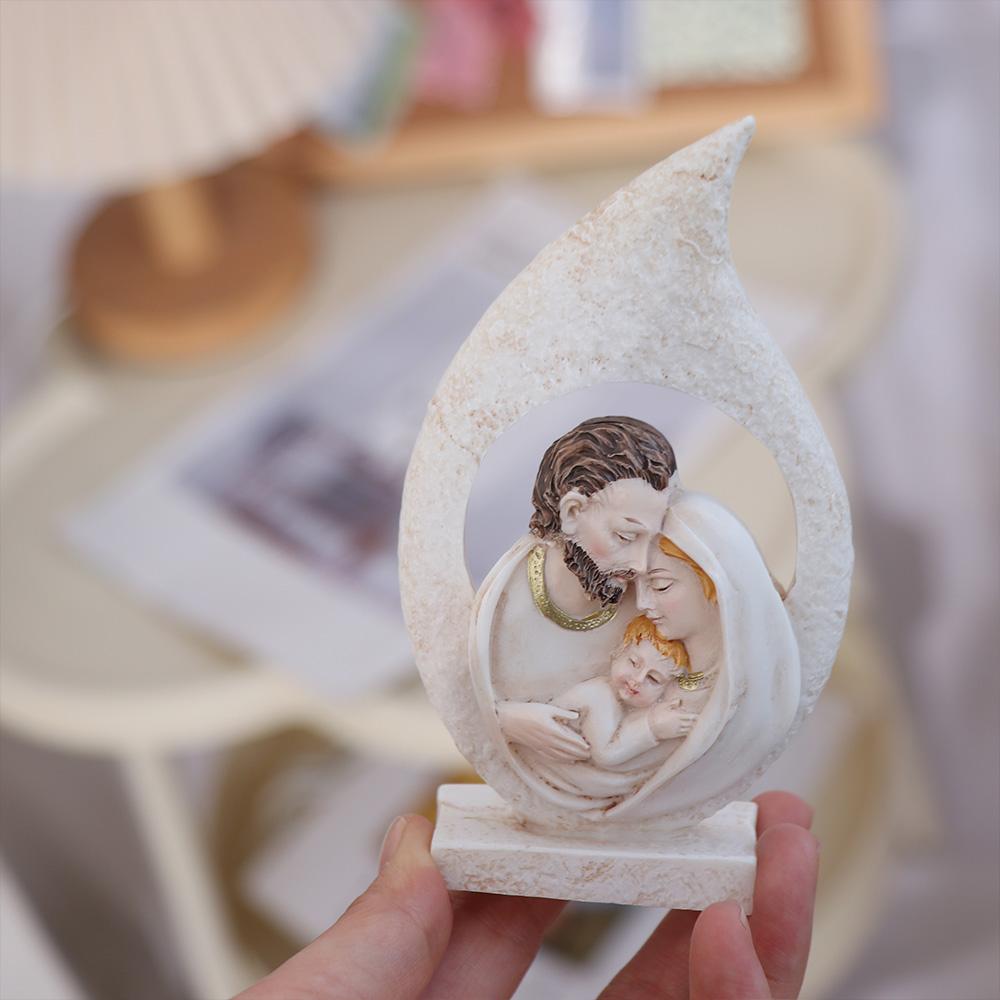 Exquisite Holy Family Figurine Painted Resin Nativity Ornaments Vivid Sacred Hearts Statue  Desktop