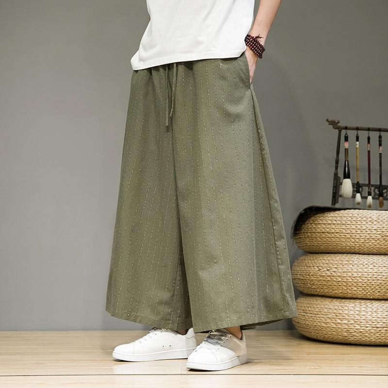 Men Striped Pants Drawstring Joggers Loose Streetwear Wide Leg Trousers Men 2024 Pockets Vintage Casual Male Pants 5XL