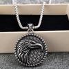 European Retro Stainless Steel Eagle Head Pendant Necklace for Men