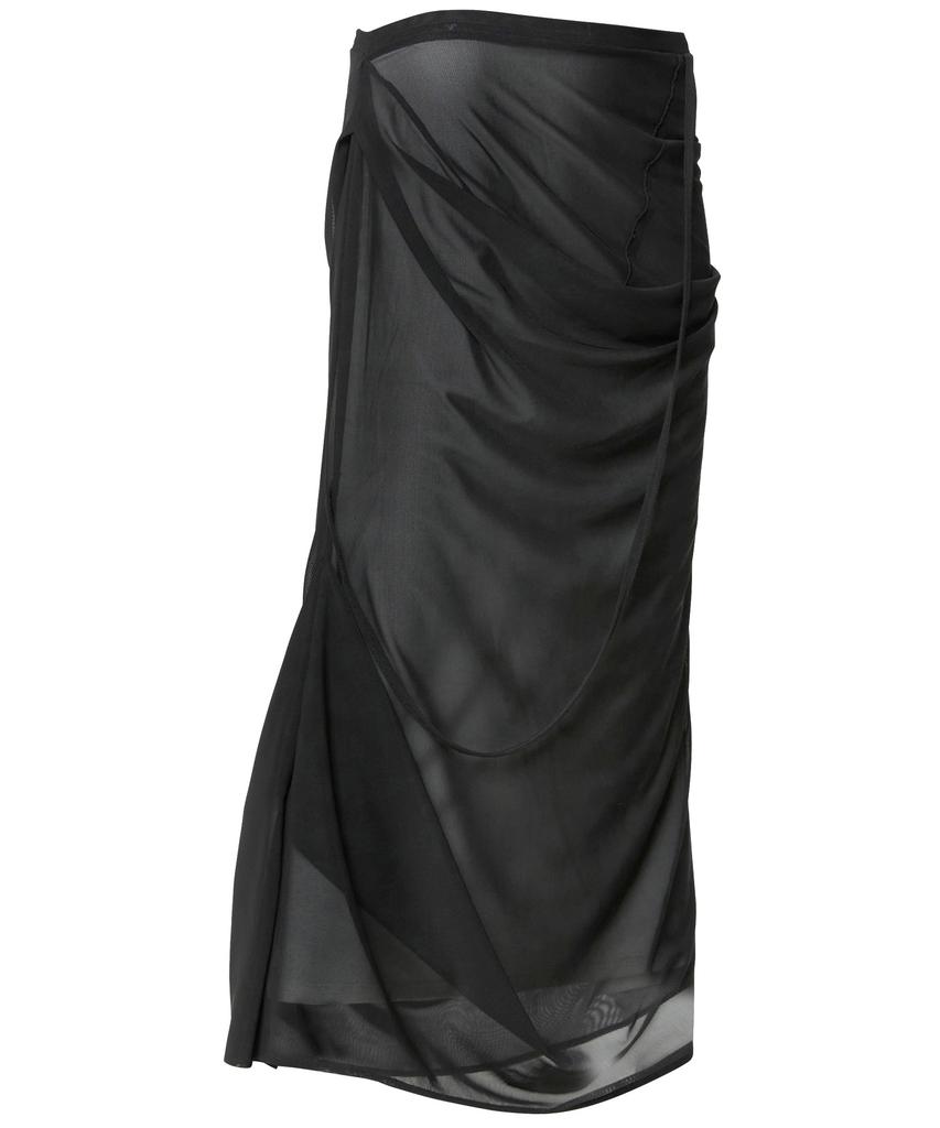 Peulleeoeob Draped Mesh Layered Long Skirt (Fl-264_Black)
