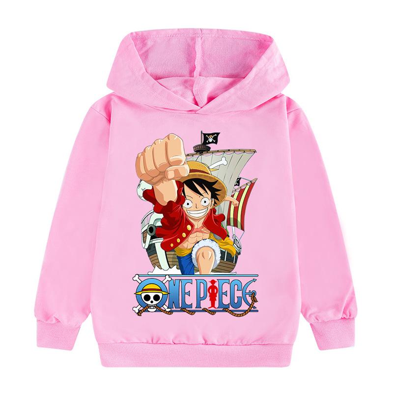 2026 One Piece Autunno Inverno Nuovo One Piece Luffy Felpa con Cappuccio Anime Ragazzi Ragazze Felpa con Cappuccio Felpa Stampa Casuale Cartone Animato Top per Bambini