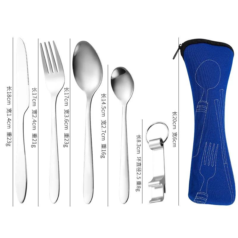5 stk Beinpakke Utendørs Reise Bærbart Bestikk Kniv, Gaffel, Skje Sett, Rustfritt Stål Kniv, Gaffel Sett Hot Selling